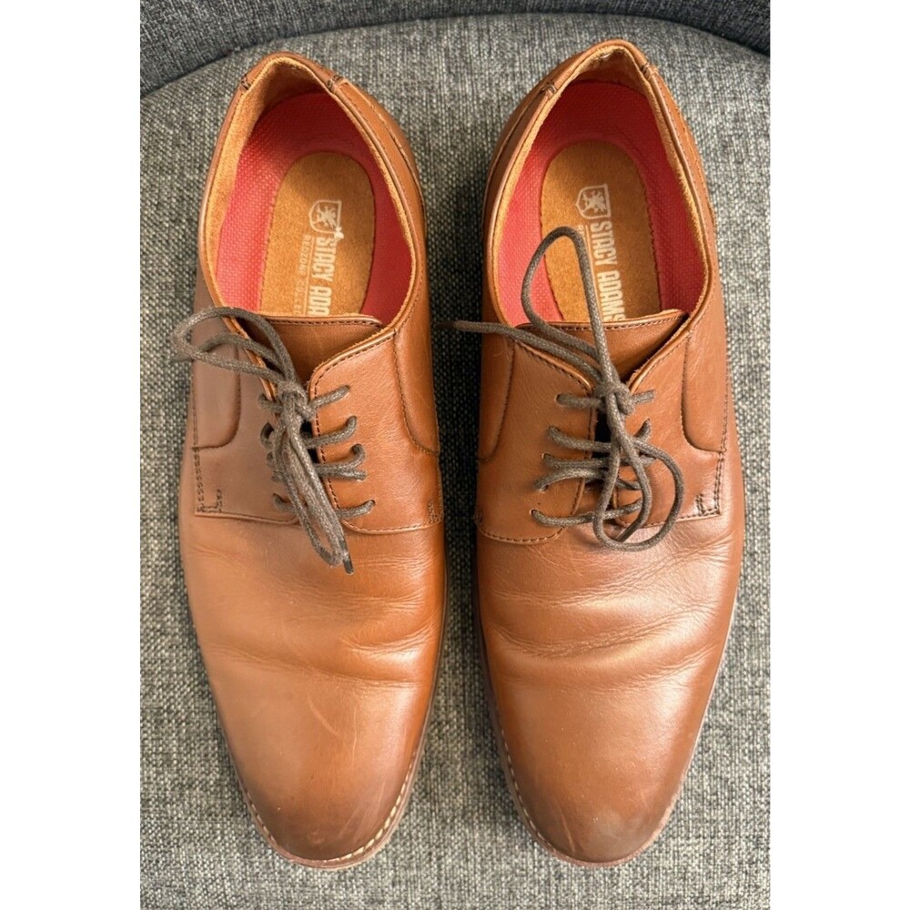 Stacy Adams Marlton Plain Toe Oxford Mens  8.5M Brown Cognac Leather Dress Shoes